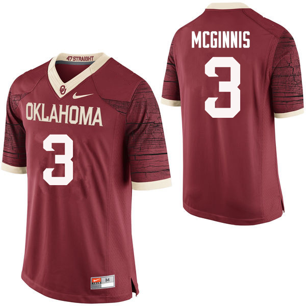 Men Oklahoma Sooners #3 Connor McGinnis College Football Jerseys Limited-Crimson